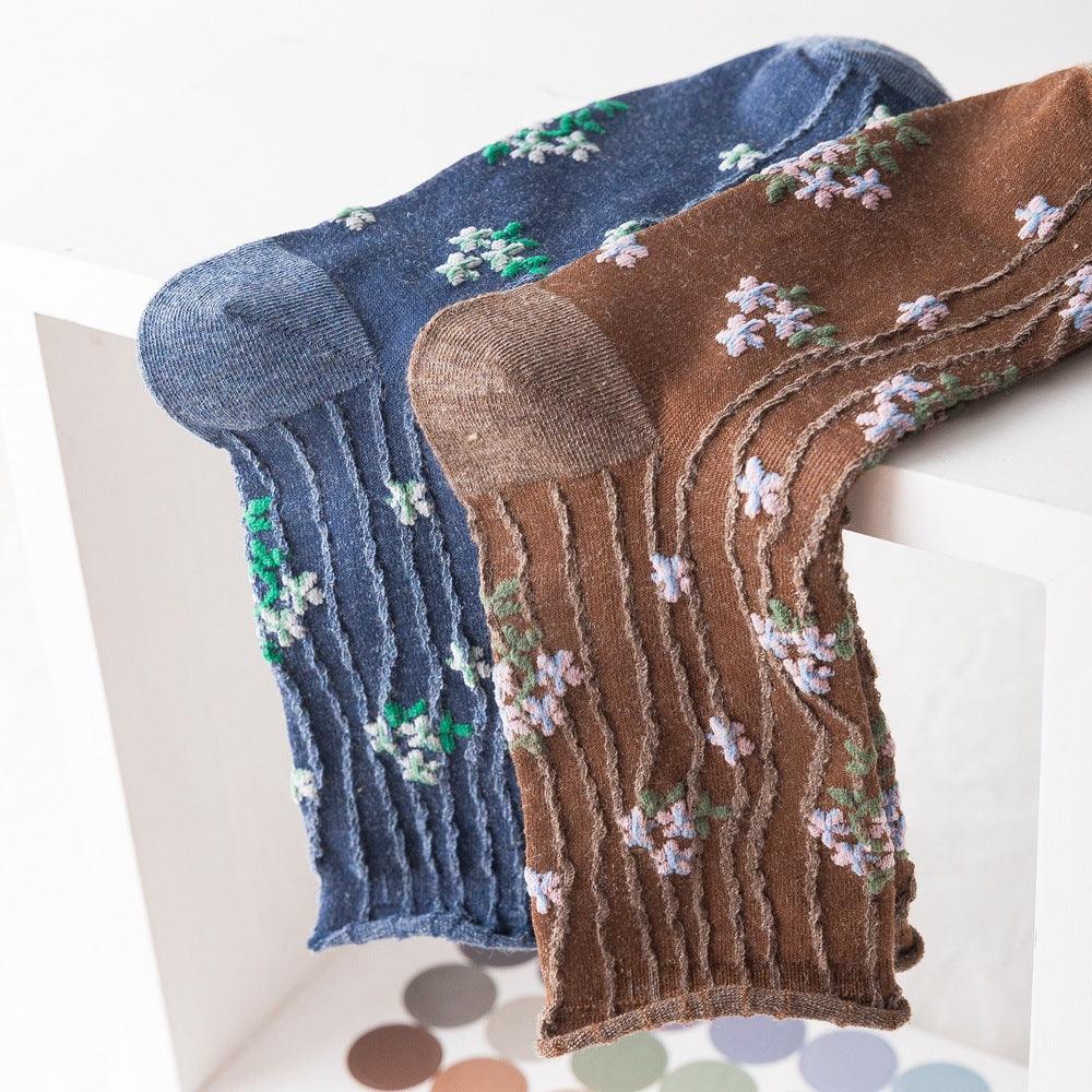 News Fashion Floral Print Women's Socks Harajuku Vintage Streetwear Crew Socks Kawaii Cute Cotton Long Sock Winter Warm Socks For Men And Women