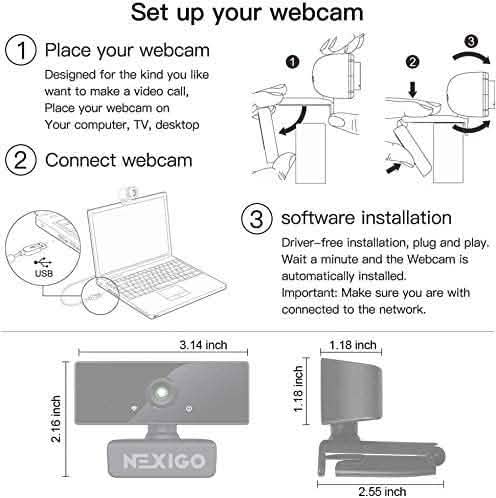USB FHD Web Computer Camera with Dual Microphone & Privacy Cover