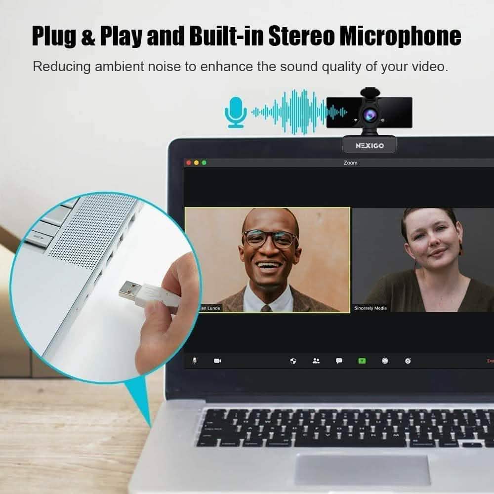 USB FHD Web Computer Camera with Dual Microphone & Privacy Cover