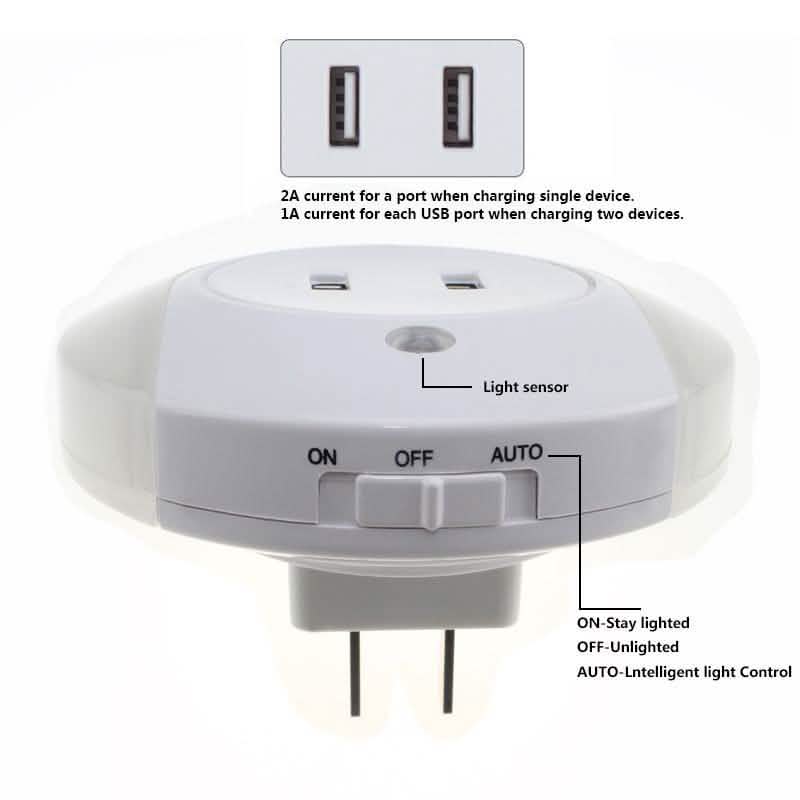 Night Light With 2 USB Ports