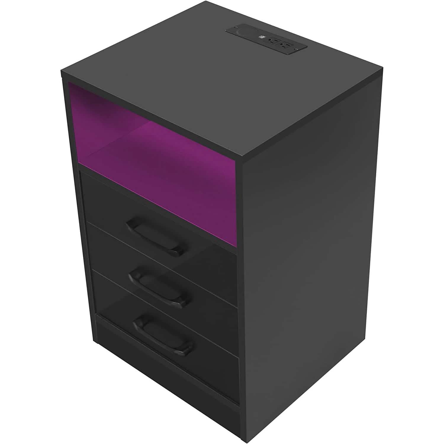 Nightstand with 3 Drawers, Cabinet and USB Charging Ports