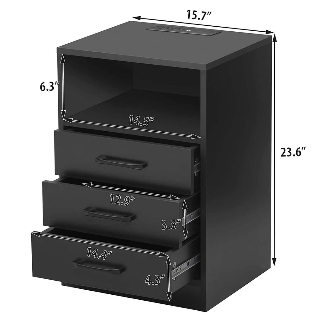 Nightstand with 3 Drawers, Cabinet and USB Charging Ports