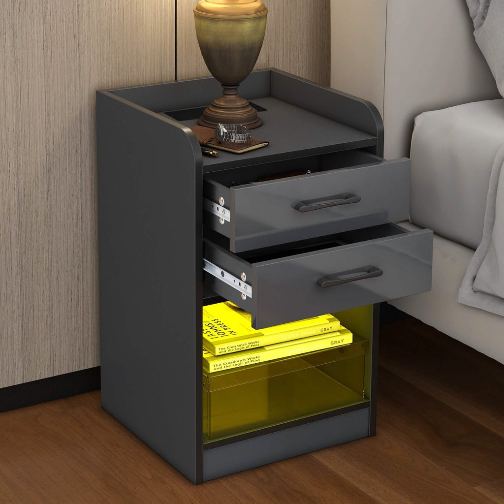Nightstand with Charging Station and LED Lights