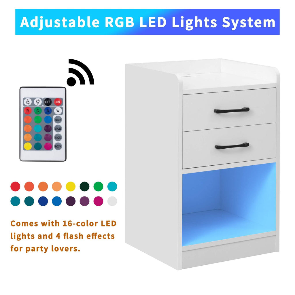 Nightstand with Charging Station and LED Lights