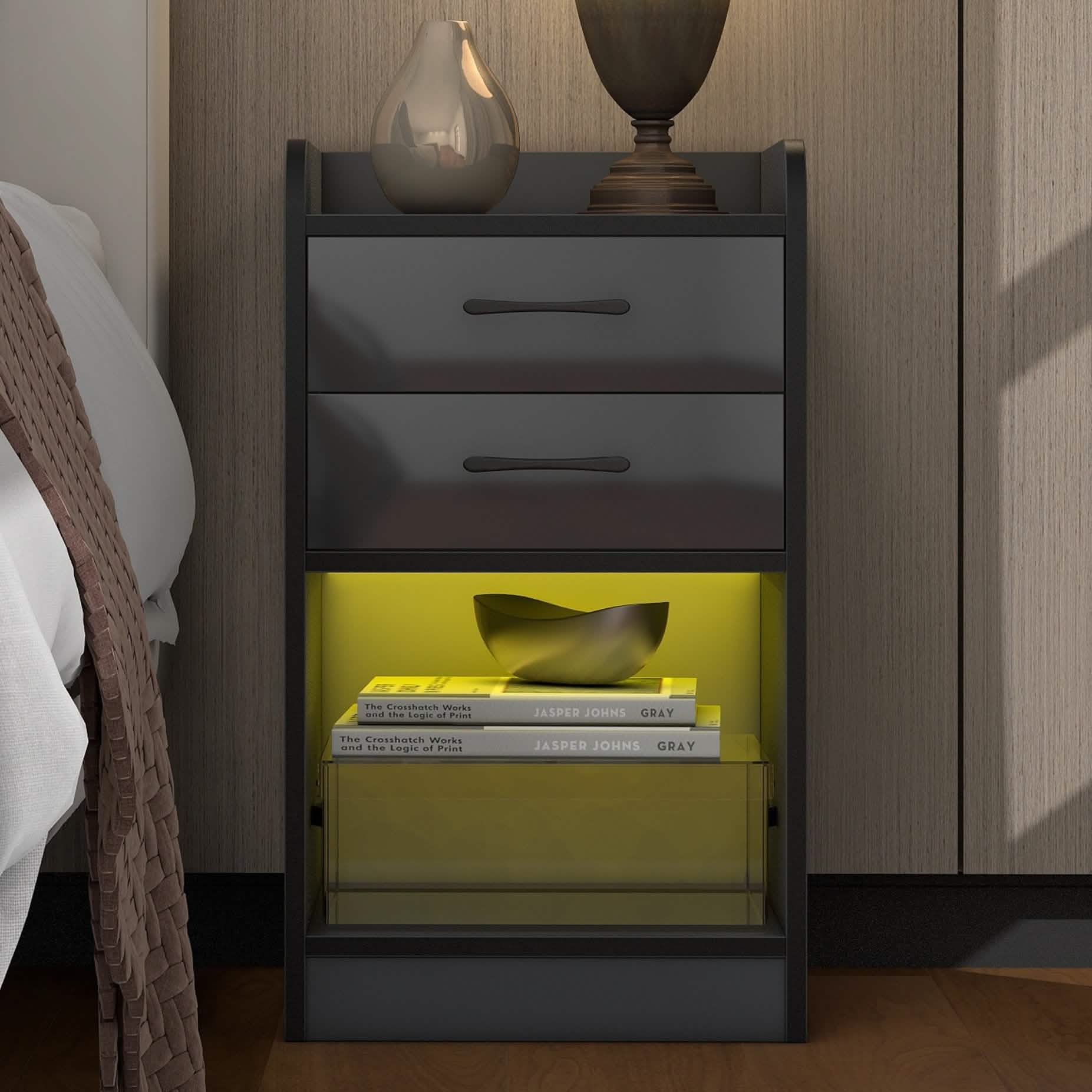 Nightstand with Charging Station and LED Lights