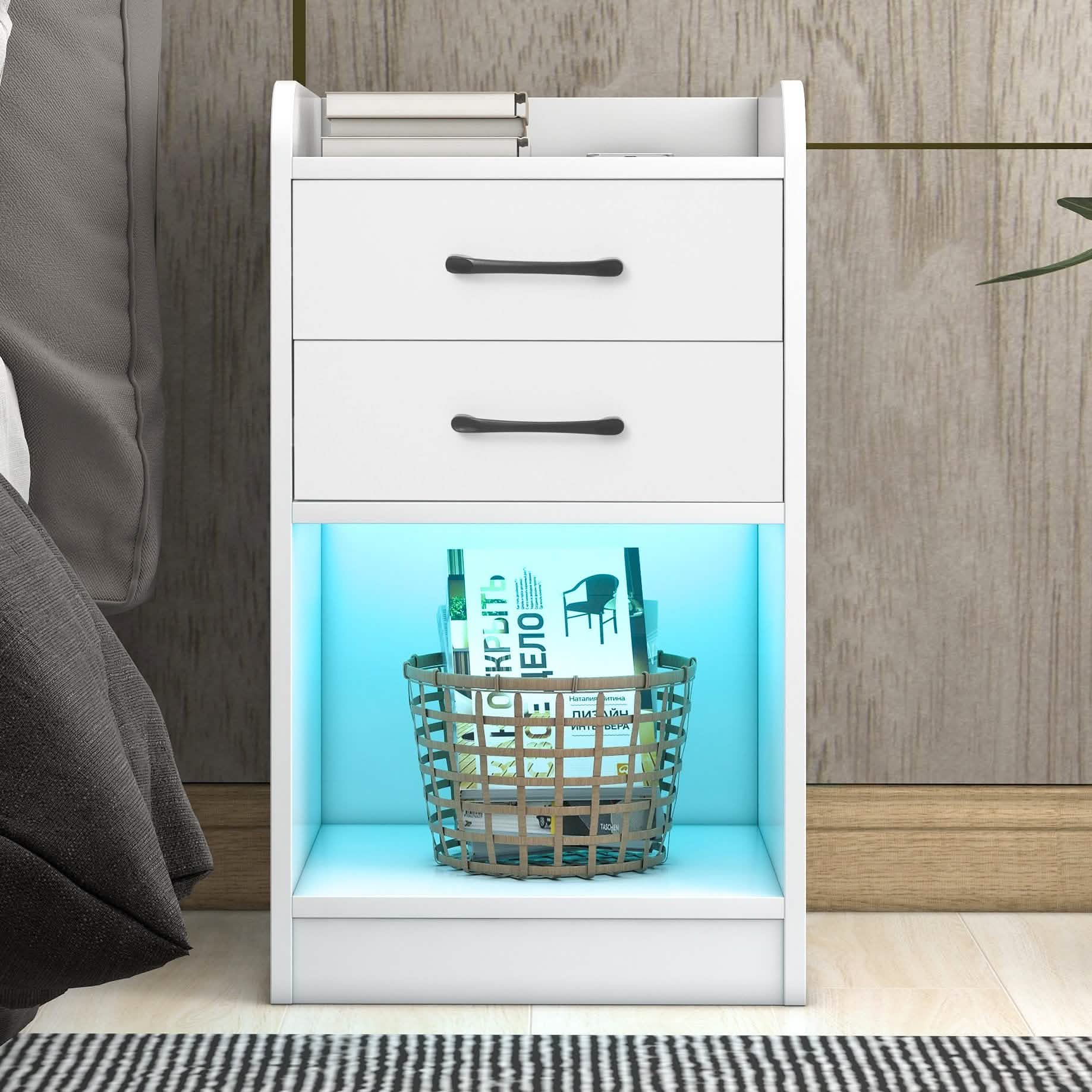 Nightstand with Charging Station and LED Lights