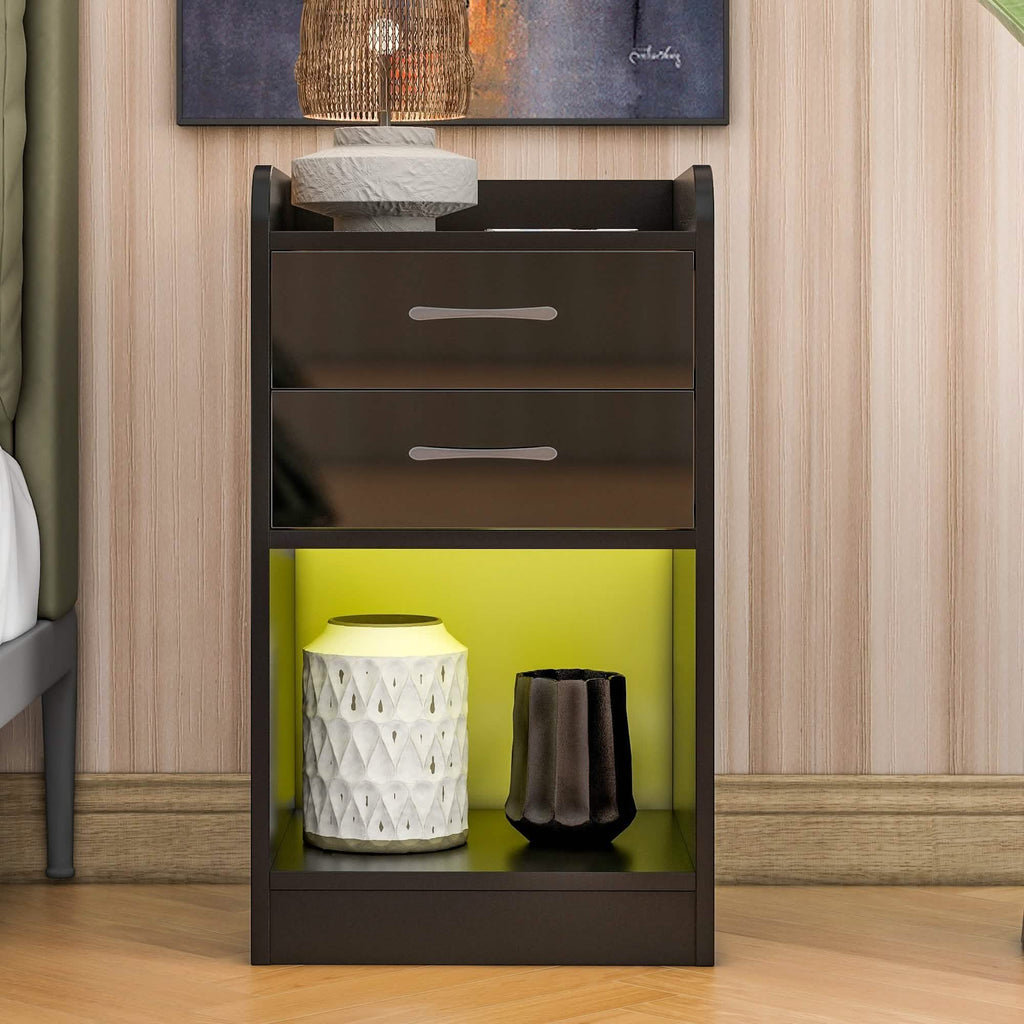 Nightstand with Charging Station and LED Lights