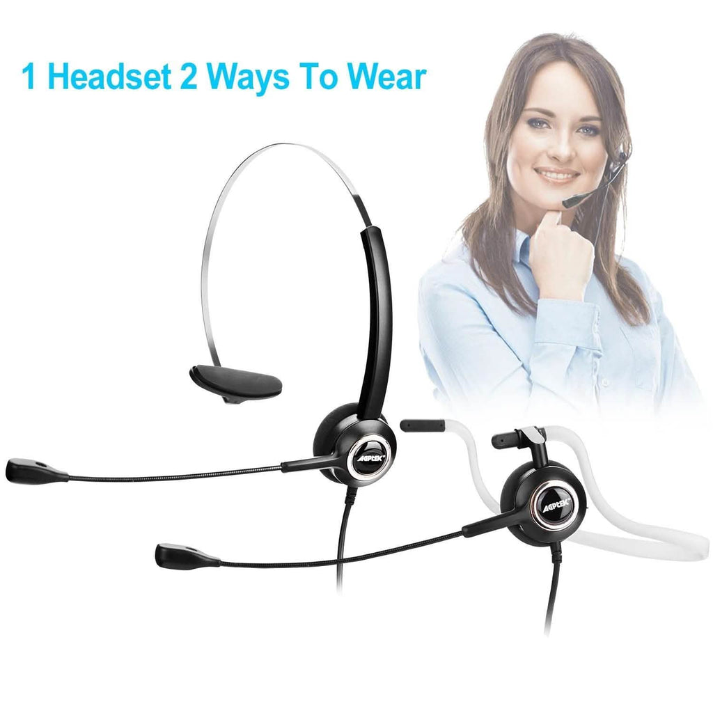 Noise Canceling Headset Convertible RJ9 Earphone with Microphone Adaptor