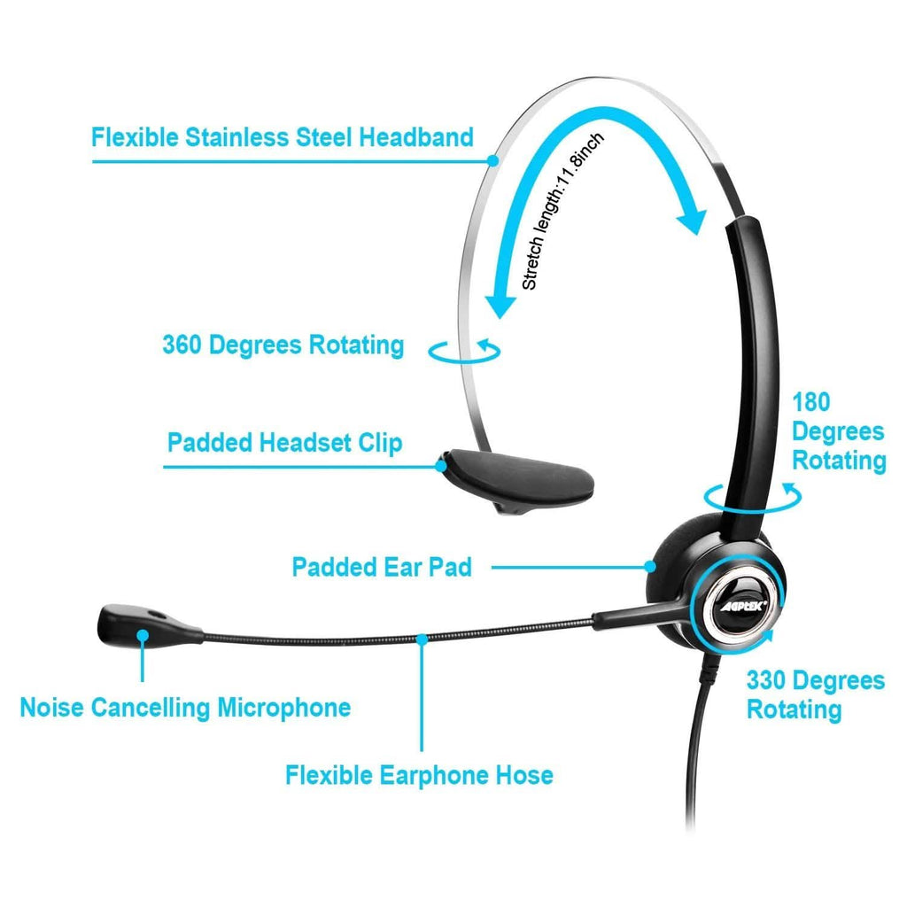 Noise Canceling Headset Convertible RJ9 Earphone with Microphone Adaptor