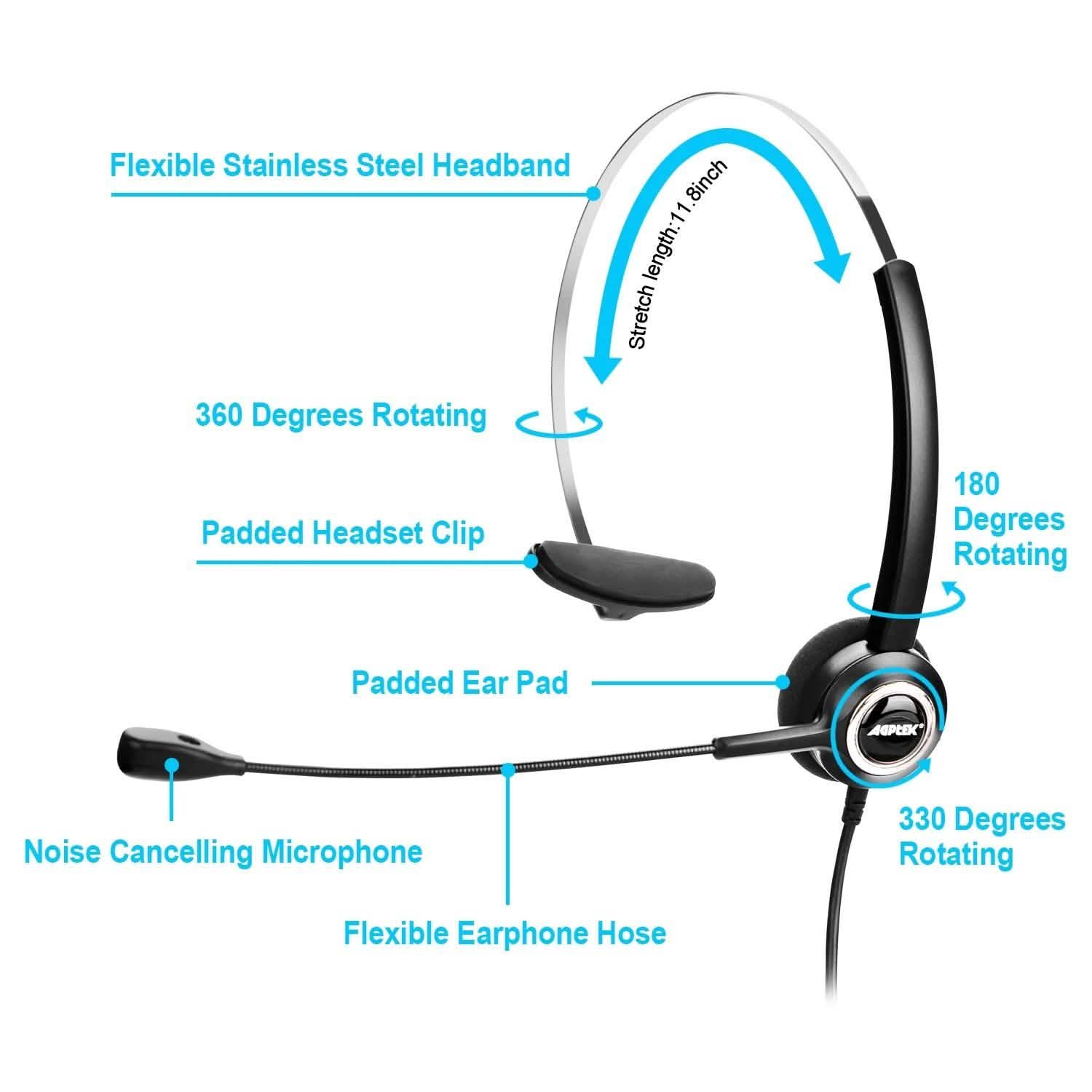 Noise Canceling Headset Convertible RJ9 Earphone with Microphone Adaptor