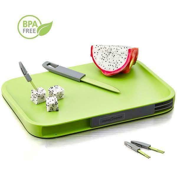 Non-Slip Cutting Board Set Includes -Knife, 3 Mini Forks, BPA Free Board