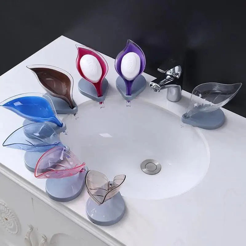 Non-slip leaf Shape Soap Box Bathroom Soap Holder Dish Storage Plate Tray Soap Holder Case Kitchen Supplies Bathroom Accessories Soap Dishes Sponge Container with Suction Cup Leaf Shape Self Draining for Bathroom Kitchen Sink