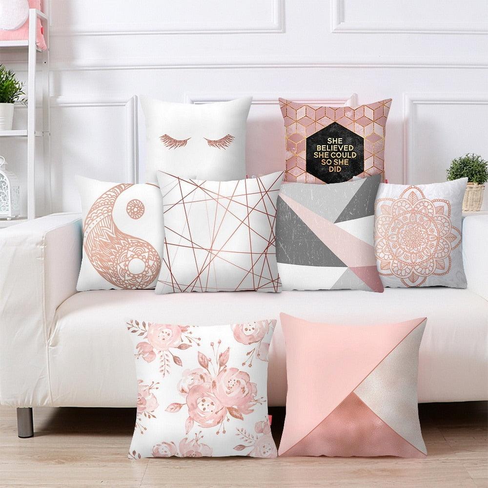 Nordic Style Pillow Covers Plant Letter Flower Geometric Sofa Cushion cover Headrest Pink Party Decorations Gift For Kids Geometric Decorative Throw Pillow Covers Square Cotton Cushion Covers Outdoor Sofa Home Pillow Covers