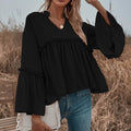 Notch Neck Frill Trim Flounce Sleeve Babydoll Blouse