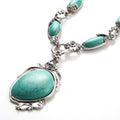 Novadab Antique Silver Tibet Turquoise Long Chain Silver Plated Necklace