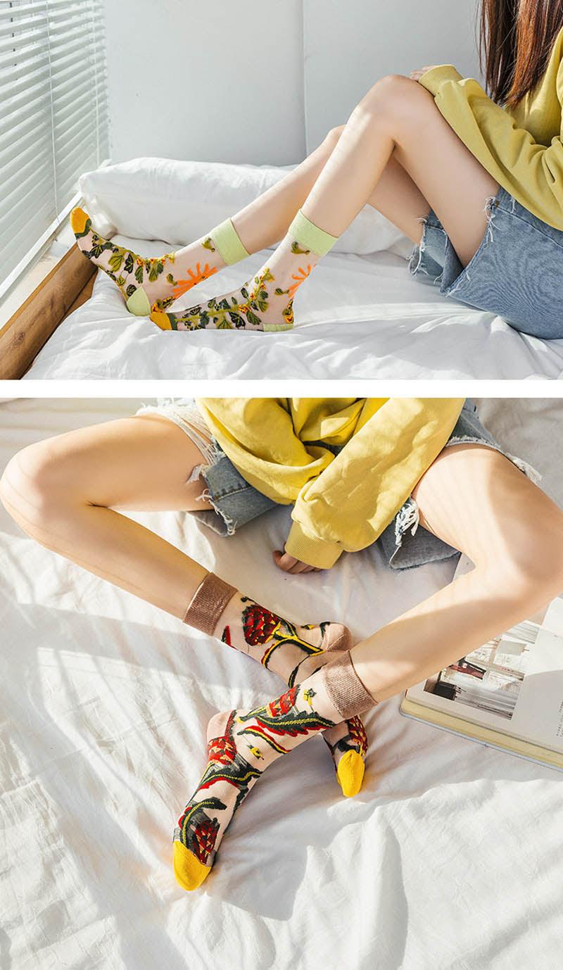 Novelty Harajuku Crystal Silk Tide Socks Funny Sunflowers Vines Flowers Happy Socks Casual High Quality Socks for Women