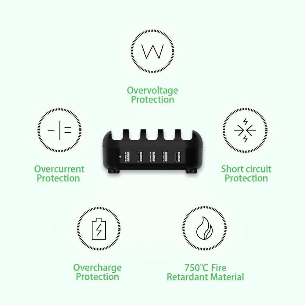NTONPOWER Smartphone Charging Station 5 USB Ports Dock & Organizer