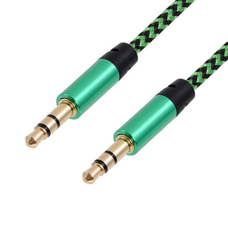 Nylon Braided 1m 3.5 mm  Aux Audio Cable Jack For Mobile Car Headphones Speakers