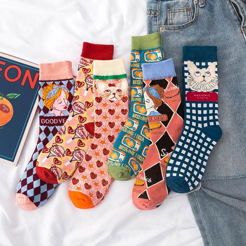 Occident Fashion Colorful Print Socks Women with Mushroom Spring Woman Socks Breathable Cotton Socks For Women