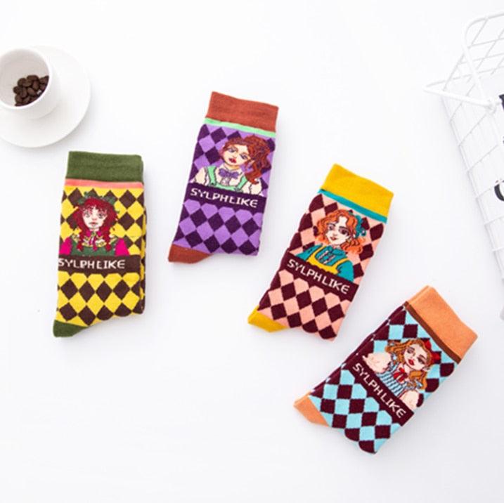 Occident Fashion Colorful Print Socks Women with Mushroom Spring Woman Socks Breathable Cotton Socks For Women