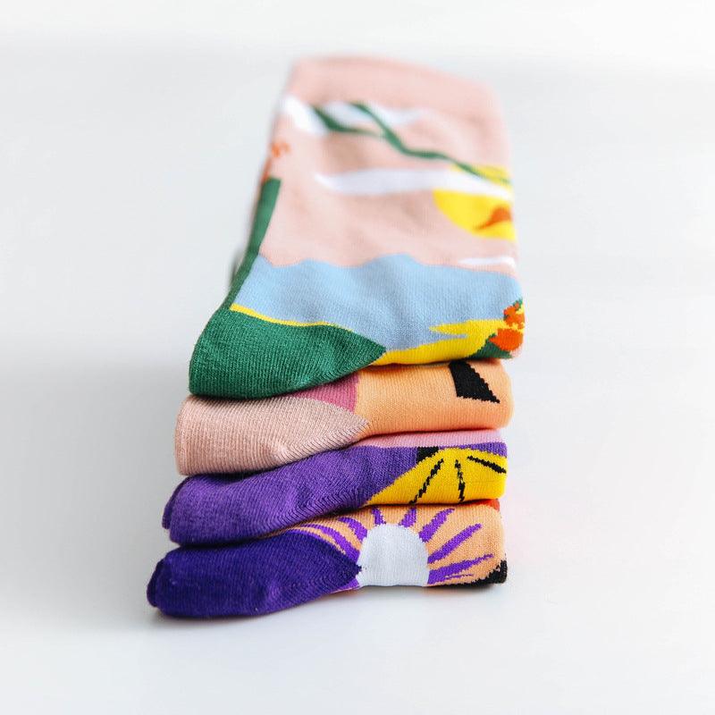 Occident Fashion Colorful Print Socks Women with Mushroom Spring Woman Socks Breathable Cotton Socks For Women