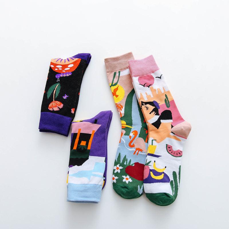 Occident Fashion Colorful Print Socks Women with Mushroom Spring Woman Socks Breathable Cotton Socks For Women