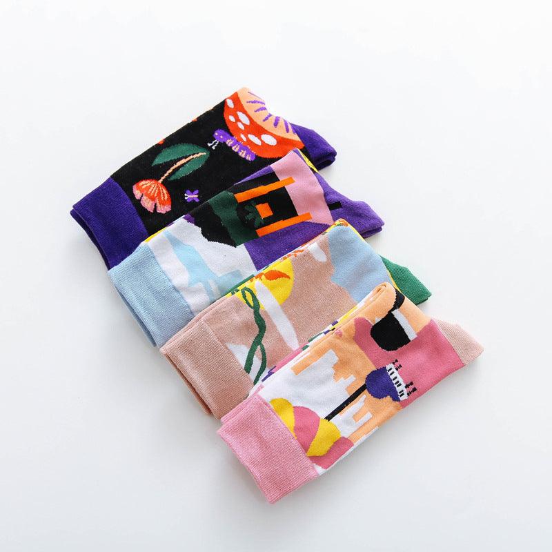 Occident Fashion Colorful Print Socks Women with Mushroom Spring Woman Socks Breathable Cotton Socks For Women