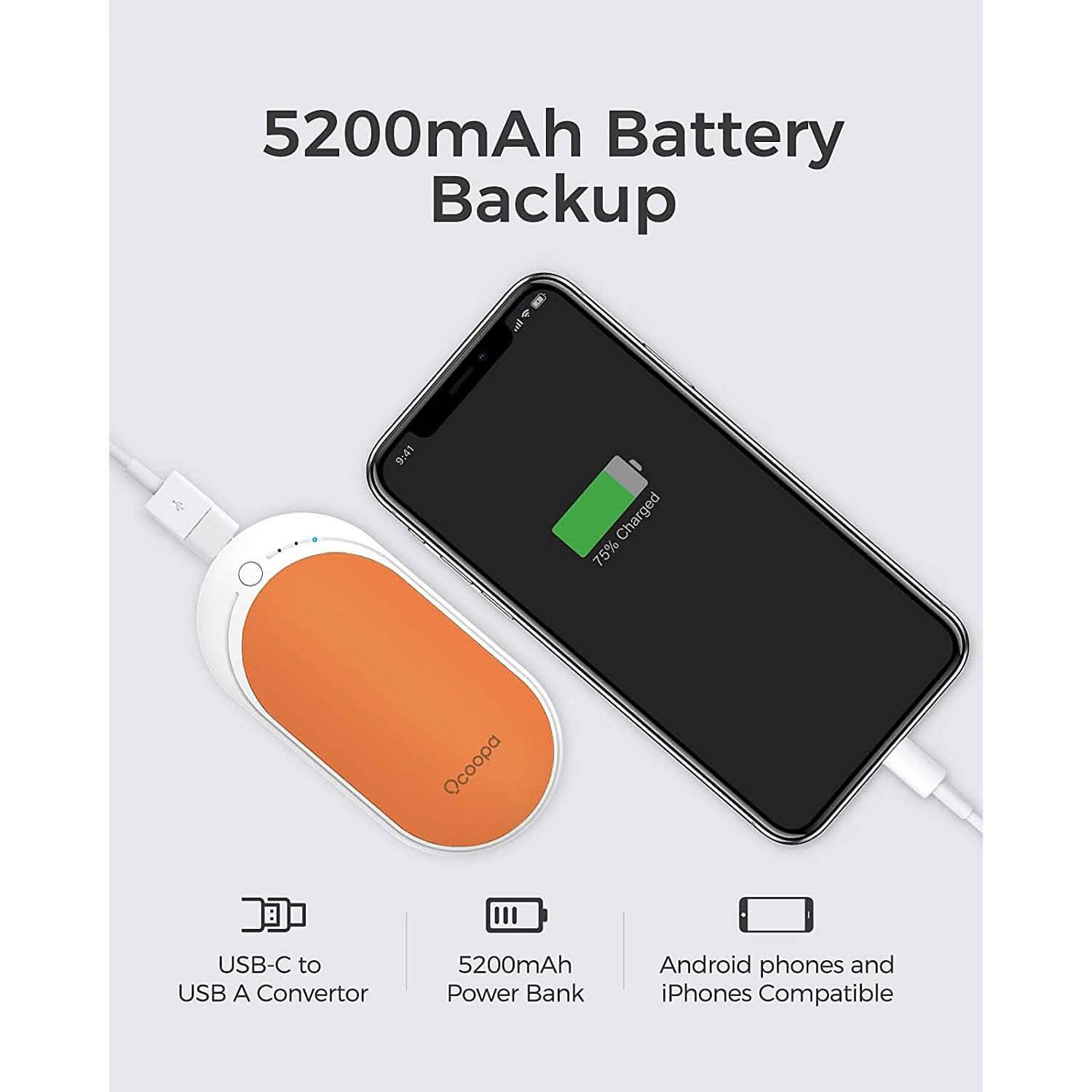 OCOOPA 5200 mAh Electric Portable Pocket Hand Warmer/Power Bank
