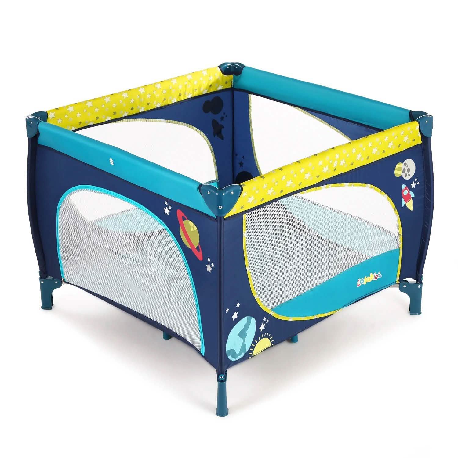 Odoland 39''x 39'' Infant Toddler Foldable Playpen Playard With Mattress Rail Fence Blue