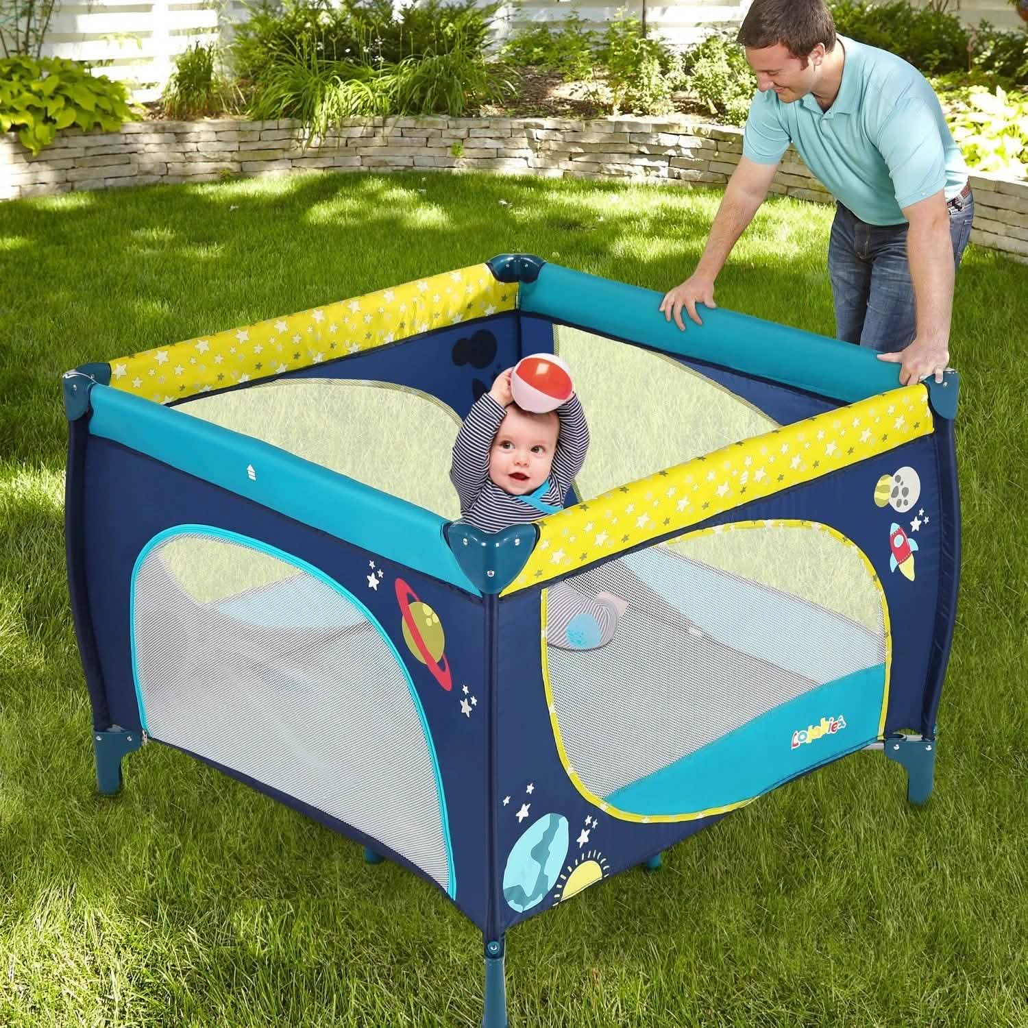 Odoland 39''x 39'' Infant Toddler Foldable Playpen Playard With Mattress Rail Fence Blue