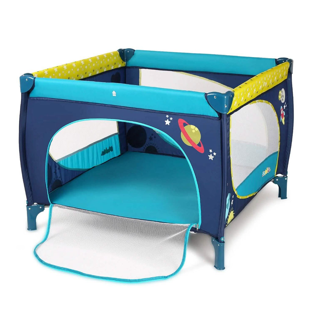 Odoland 39''x 39'' Infant Toddler Foldable Playpen Playard With Mattress Rail Fence Blue