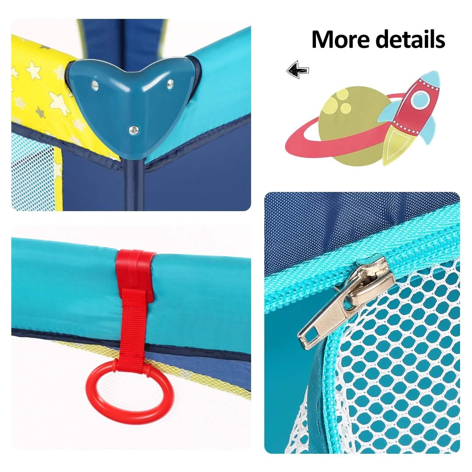 Odoland 39''x 39'' Infant Toddler Foldable Playpen Playard With Mattress Rail Fence Blue