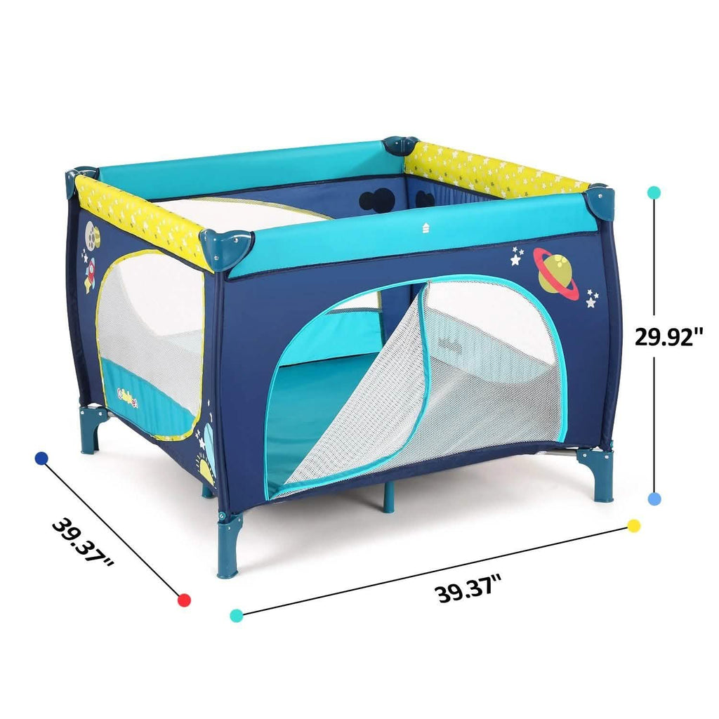 Odoland 39''x 39'' Infant Toddler Foldable Playpen Playard With Mattress Rail Fence Blue