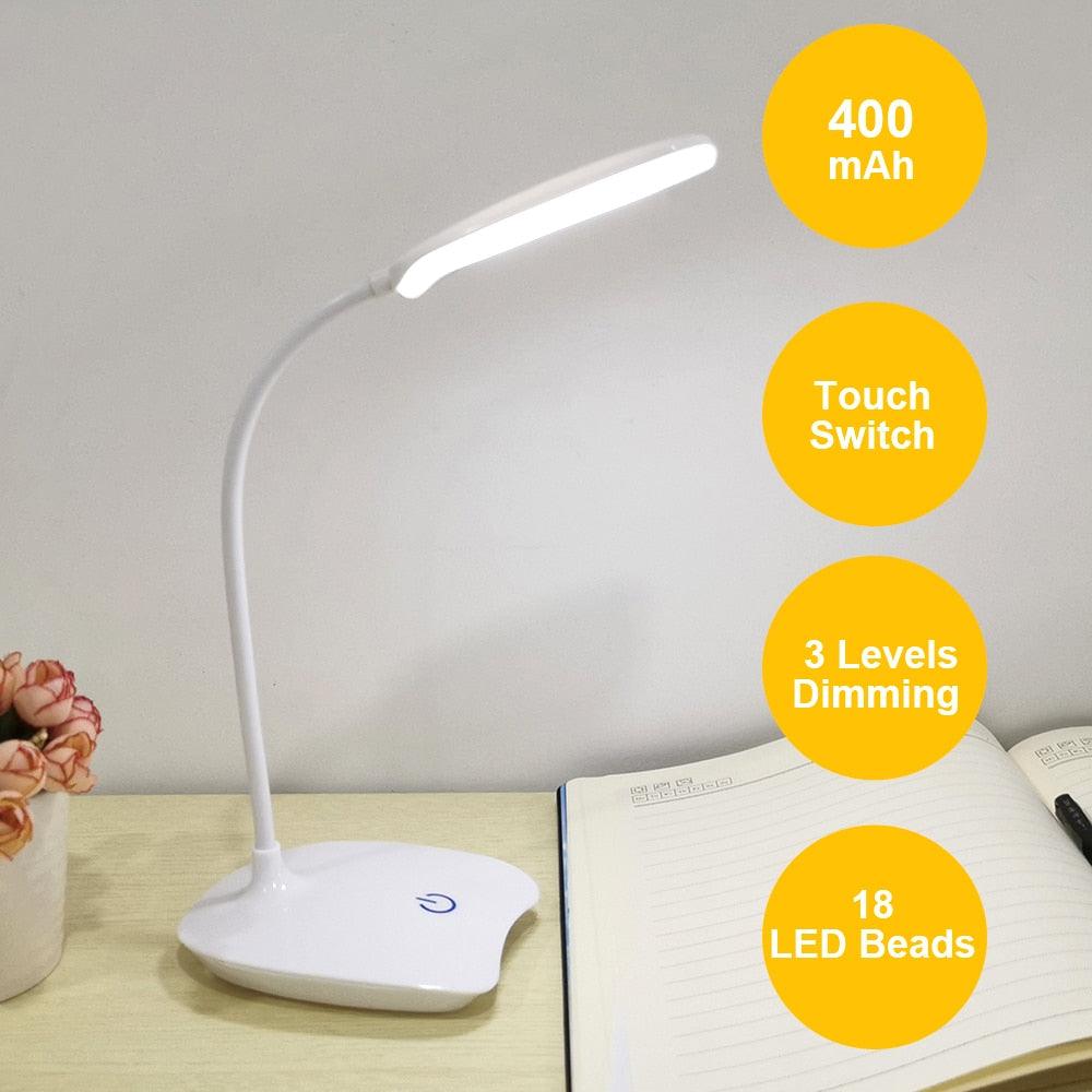 Office Desk LED Table Lamp USB Rechargeable Battery Bright Lamp Eye Care Mini Flex Room Desk Children's Lamp Bedroom Nightstand Decorative Table Lamp Cute Study Lamps for Bedroom Décor
