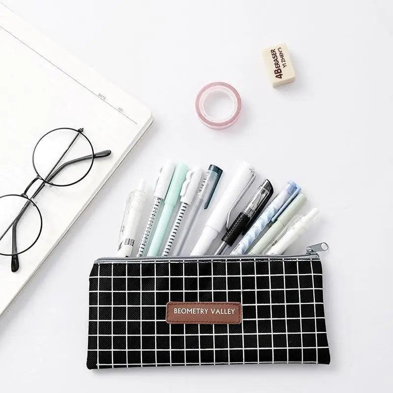Office Simple Print Stationery Pencil Case Classic Design Pencil Pouch Simple Storage Bag