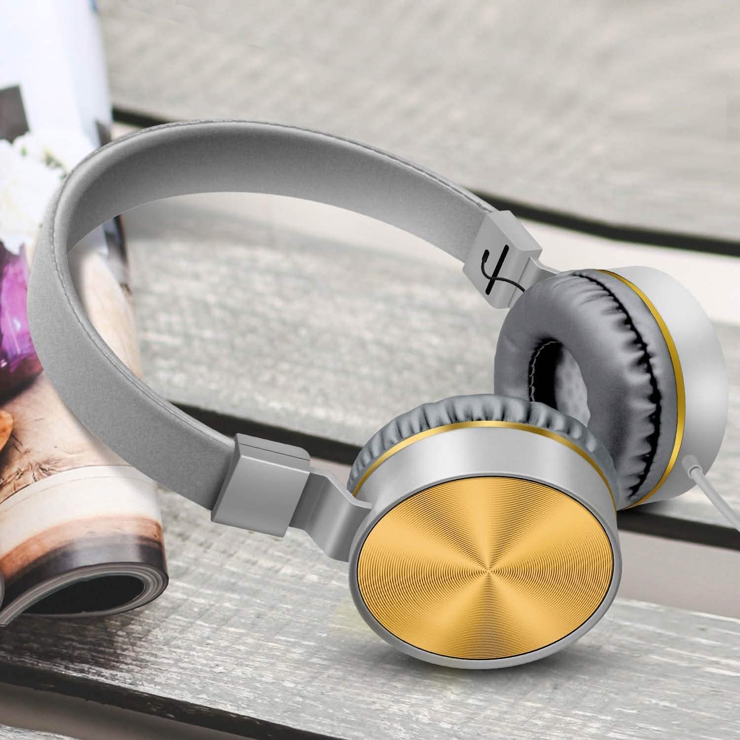 On-Ear Headphones with Built-in Mic, Portable Audio Headset with Adjustable Headband