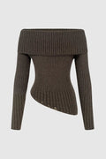 One shoulder autumn/winter sweater goodbuck letter slim fit top versatile diagonal hem