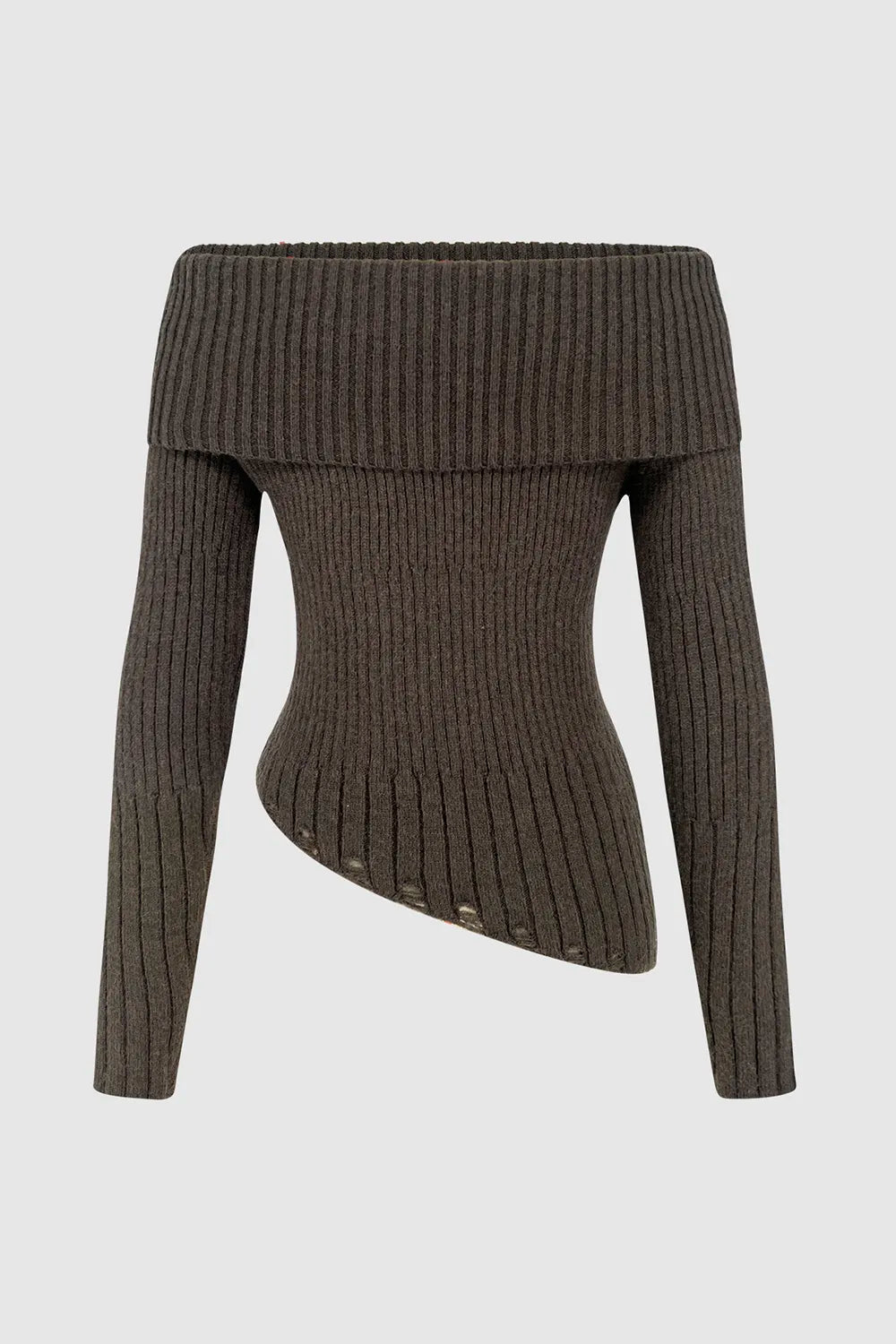 One shoulder autumn/winter sweater goodbuck letter slim fit top versatile diagonal hem