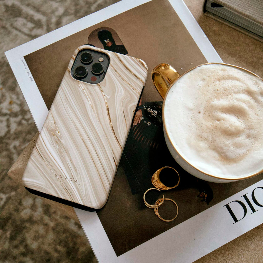 BURGA iPhone 15 Pro Max Case Nude Glitter Marble - Cute, Trendy, New