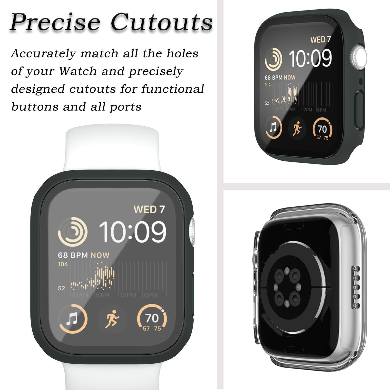 Case Compatible with Apple Watch Series 9 8 7 41mm/45mm PC Bumper with Tempered