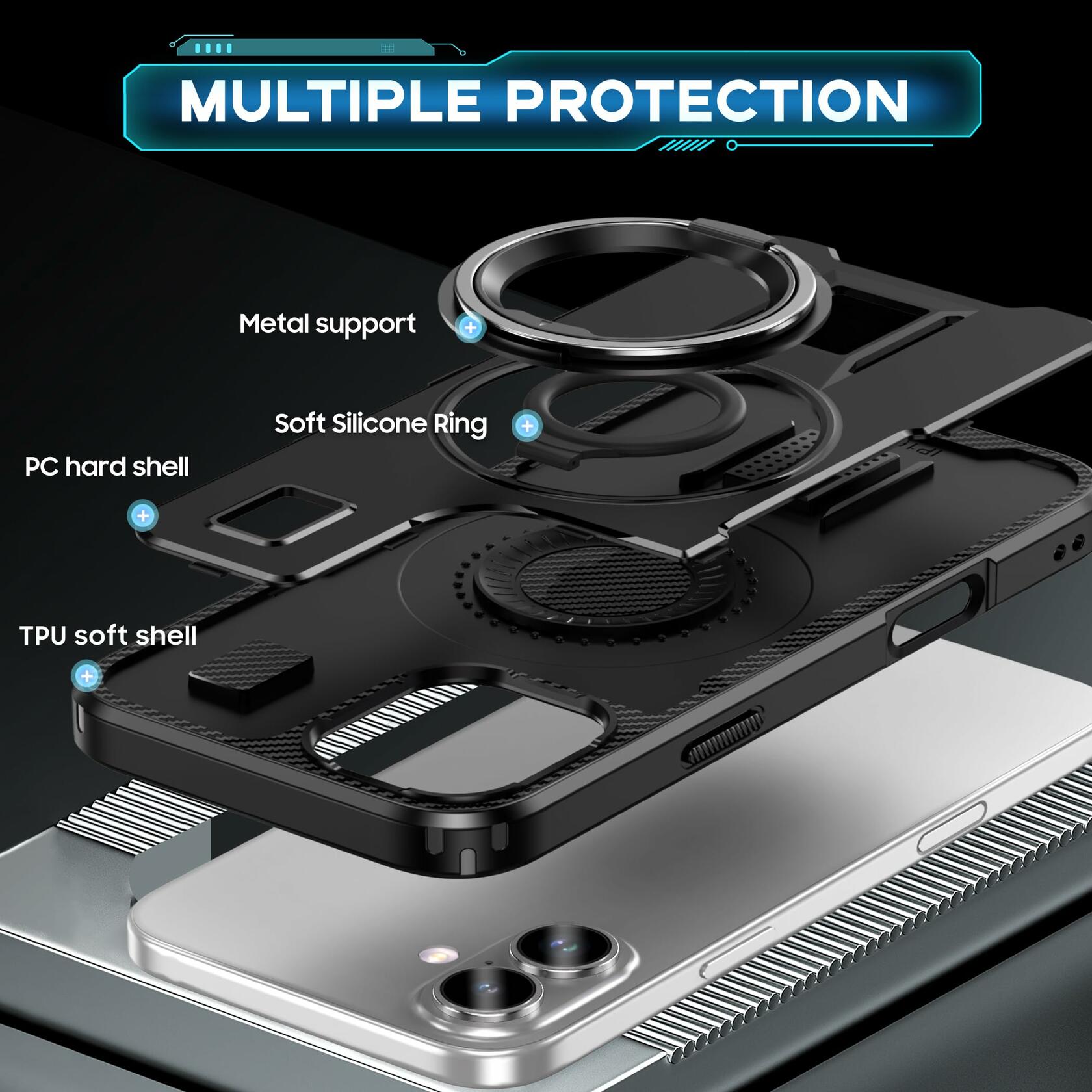 Amytor Designed for iPhone 16 Plus Case, Heavy Duty [15 FT Military Grade Drop