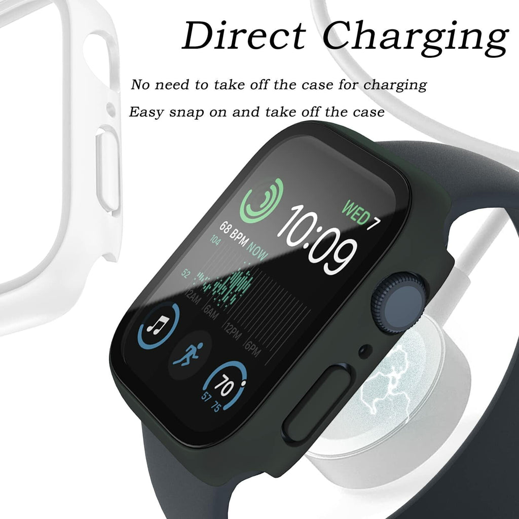 Case Compatible with Apple Watch Series 9 8 7 41mm/45mm PC Bumper with Tempered