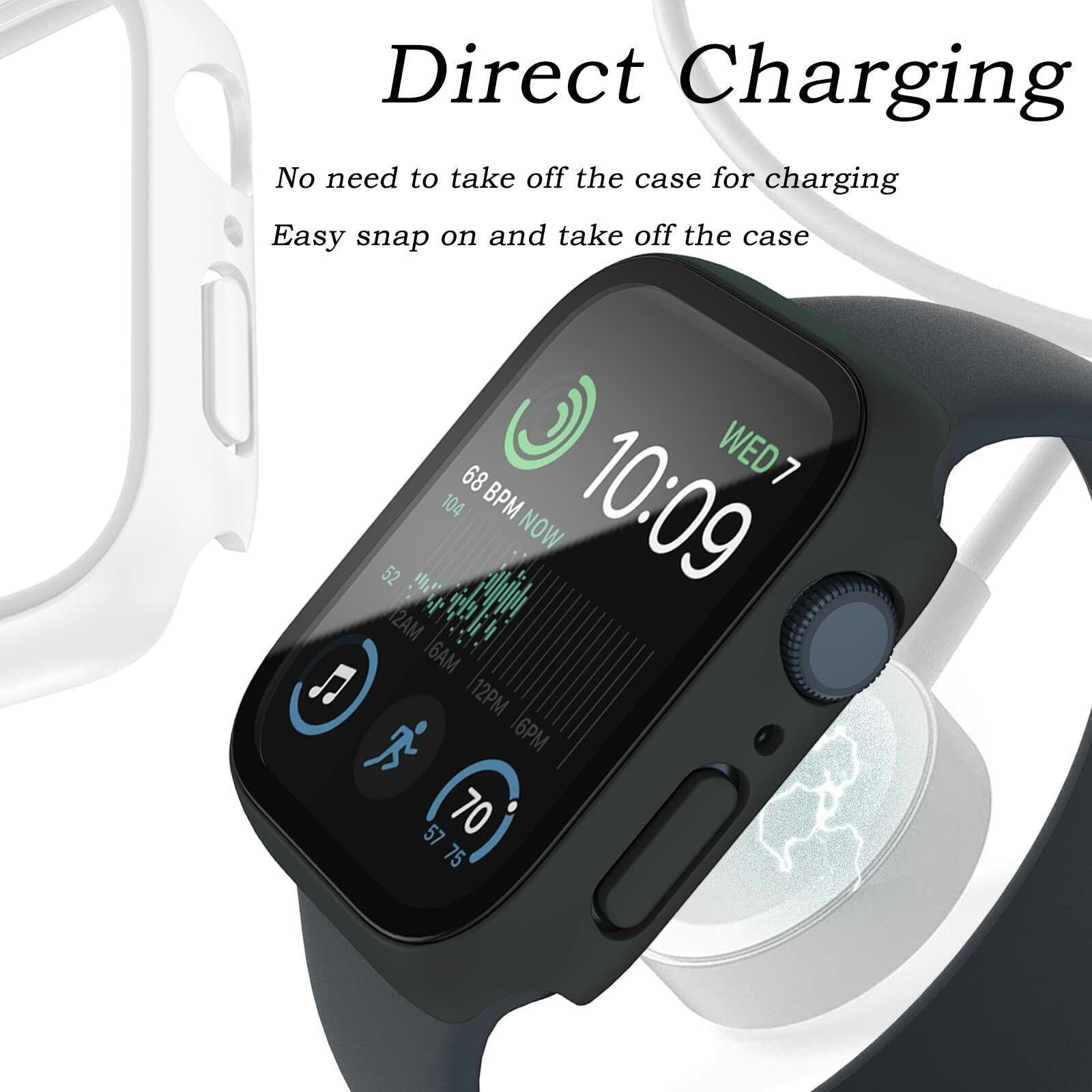Case Compatible with Apple Watch Series 9 8 7 41mm/45mm PC Bumper with Tempered