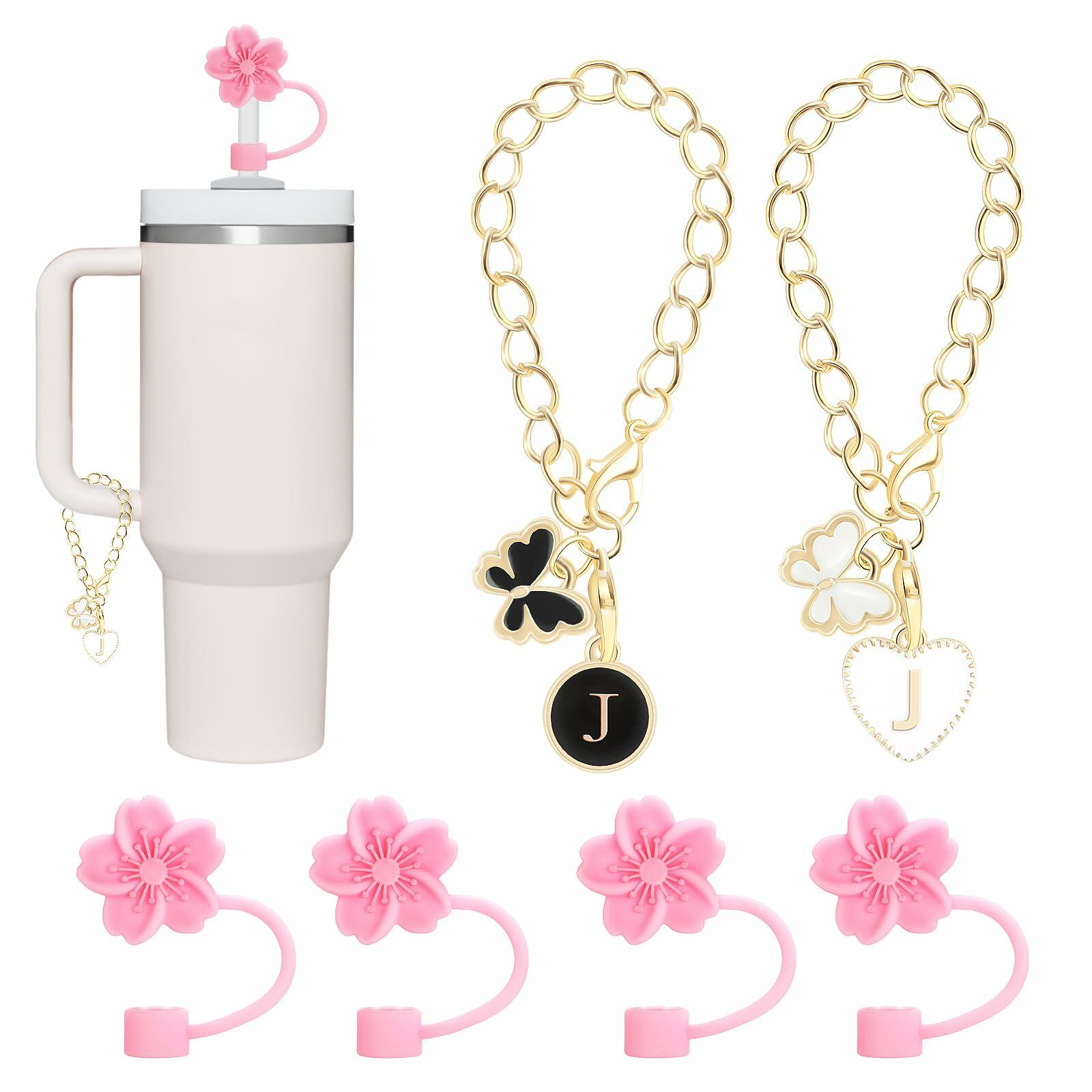 Sloworld 4PCS Straw Covers for Stanley 30/40oz + 2PCS J Letter Charms