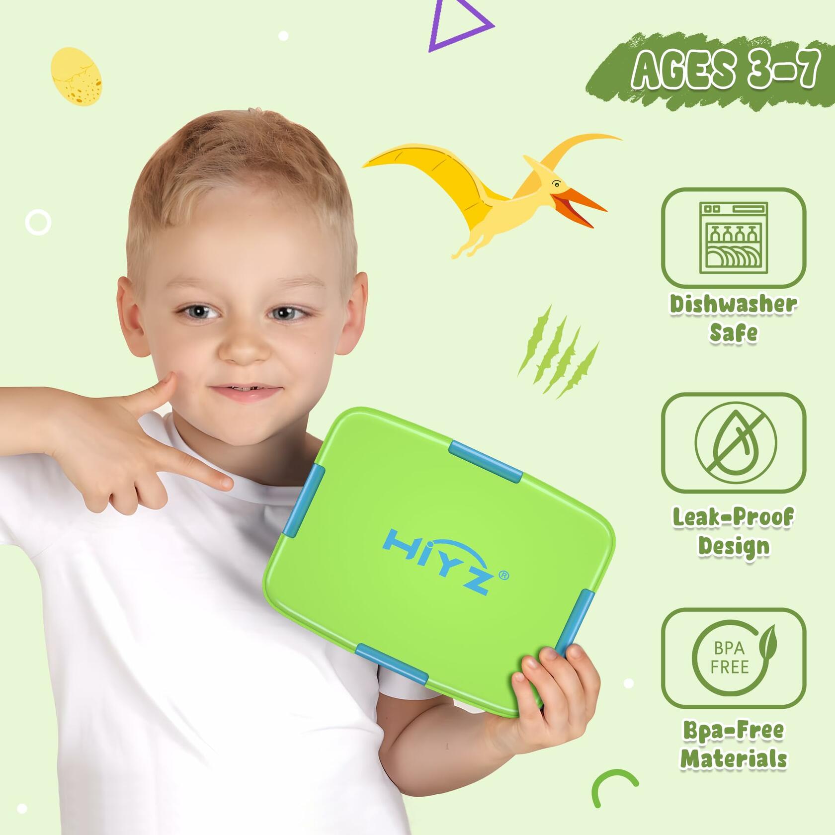 HiYZ Kids Bento Lunch Box 5 Compartments Leak-Proof BPA-Free Ages 3-7