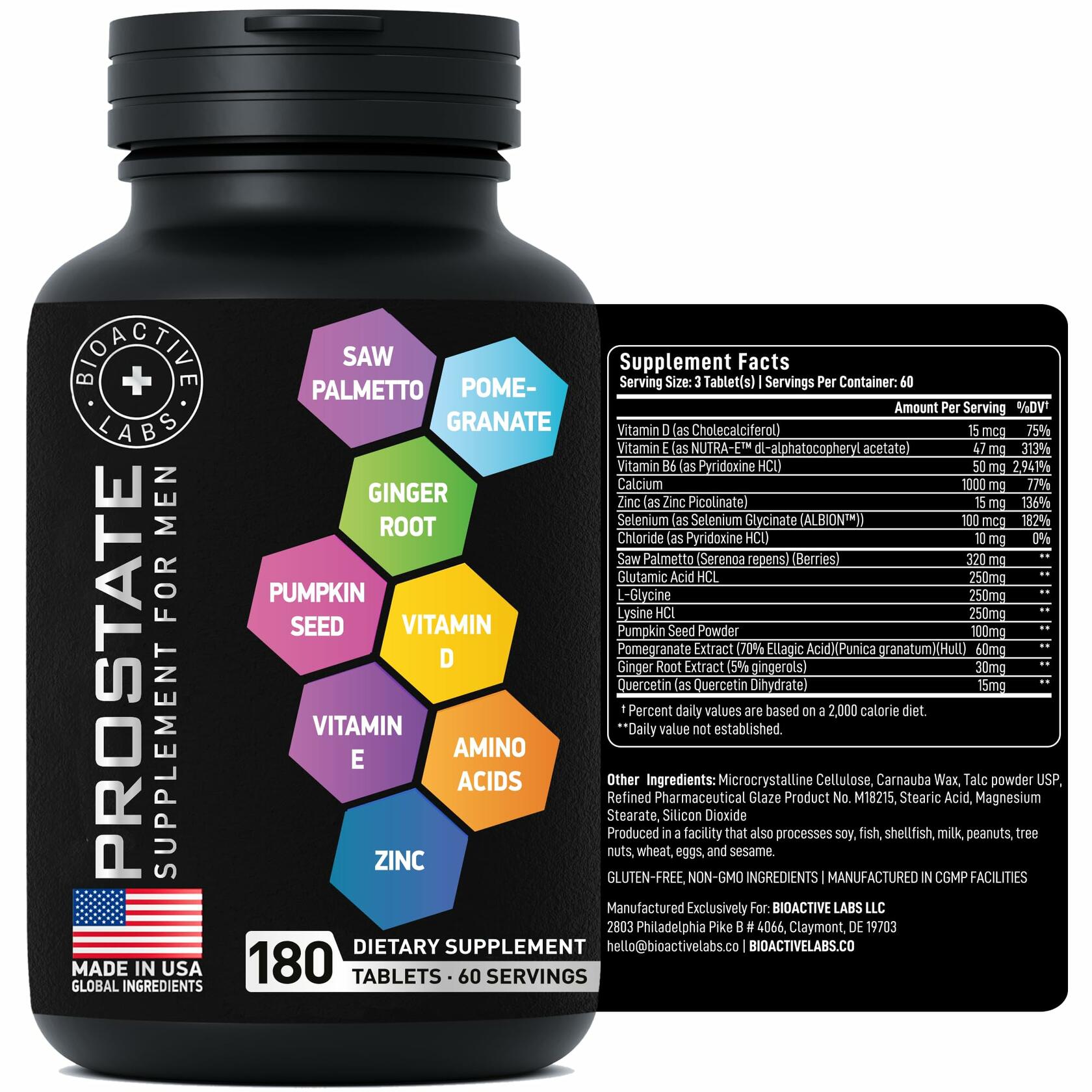 BIOACTIVE LABS Prostate Supplement – Saw Palmetto & Pumpkin, 180 Tabs