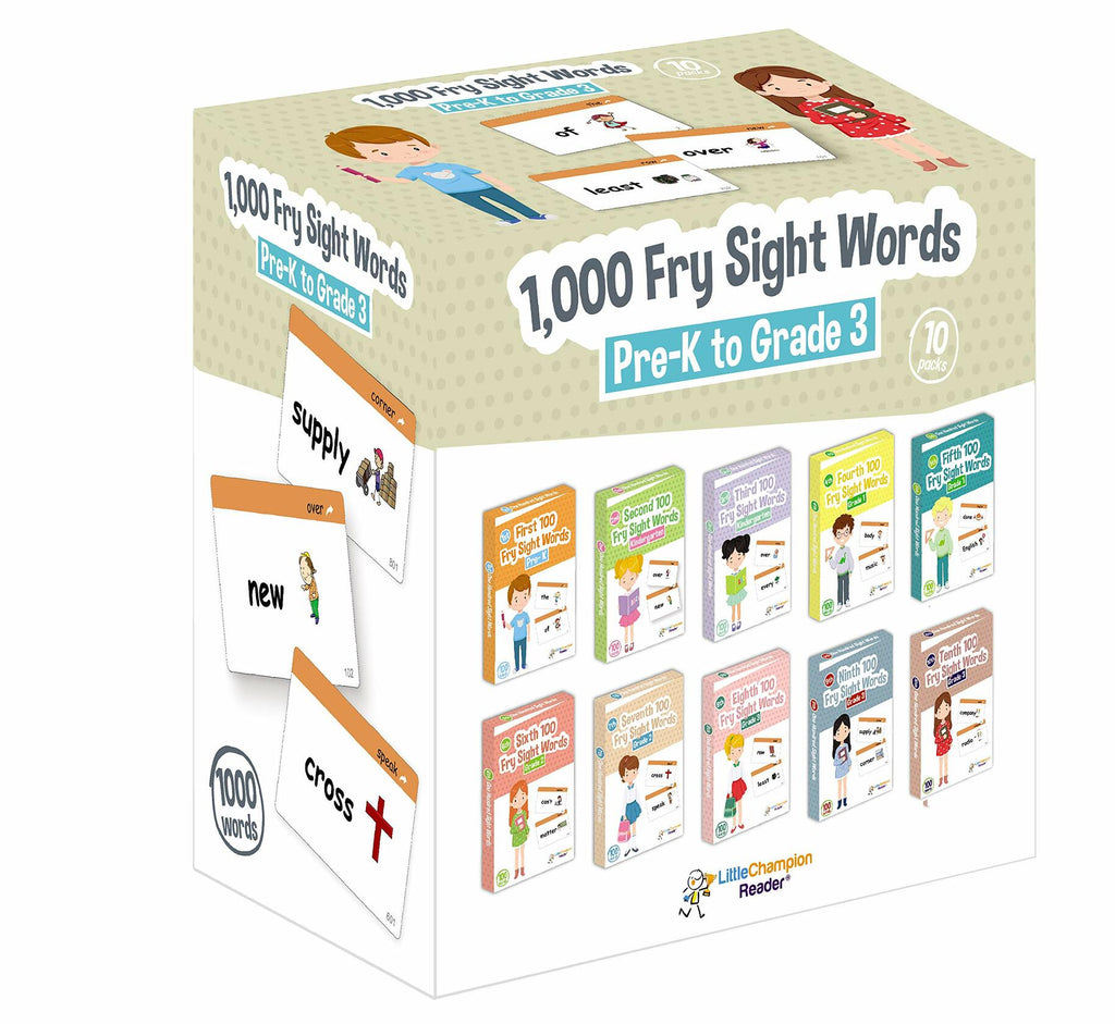 Little Champion 1,000 Sight Word Flashcards PreK-3rd Grade 10-Pack Set