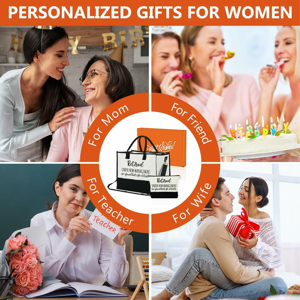 Retirement Gifts Canvas Tote & Makeup Bag Set for Women - 2 Pcs New