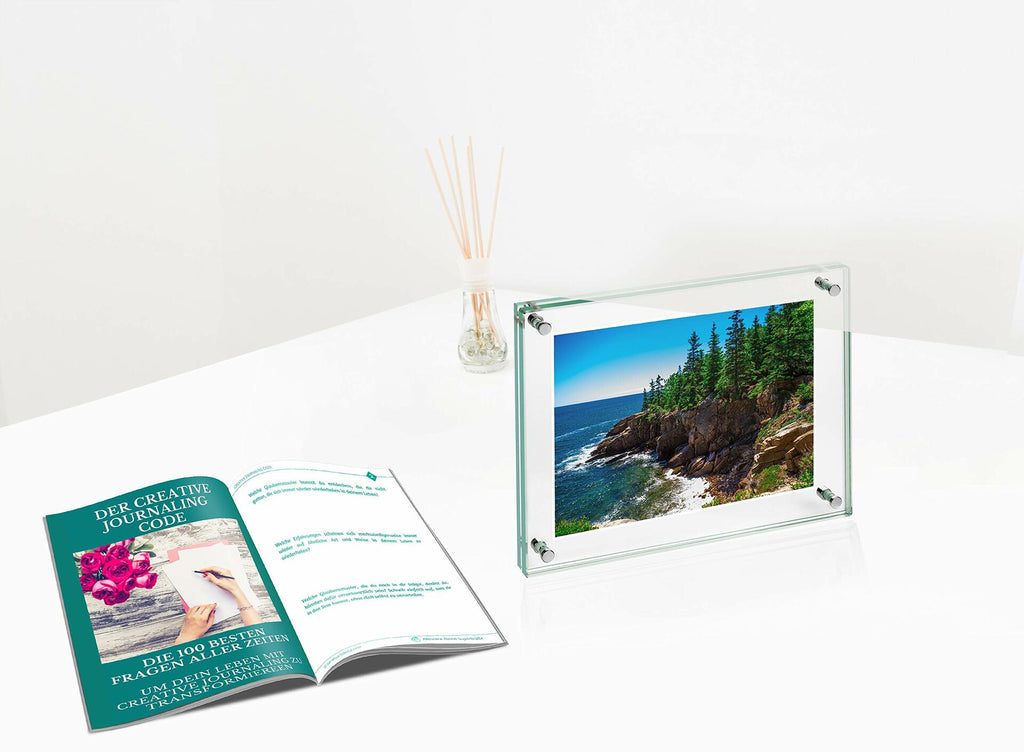 Clear Tempered Glass Floating Frame 5x7in Double Sided Photo Block 2 Pack