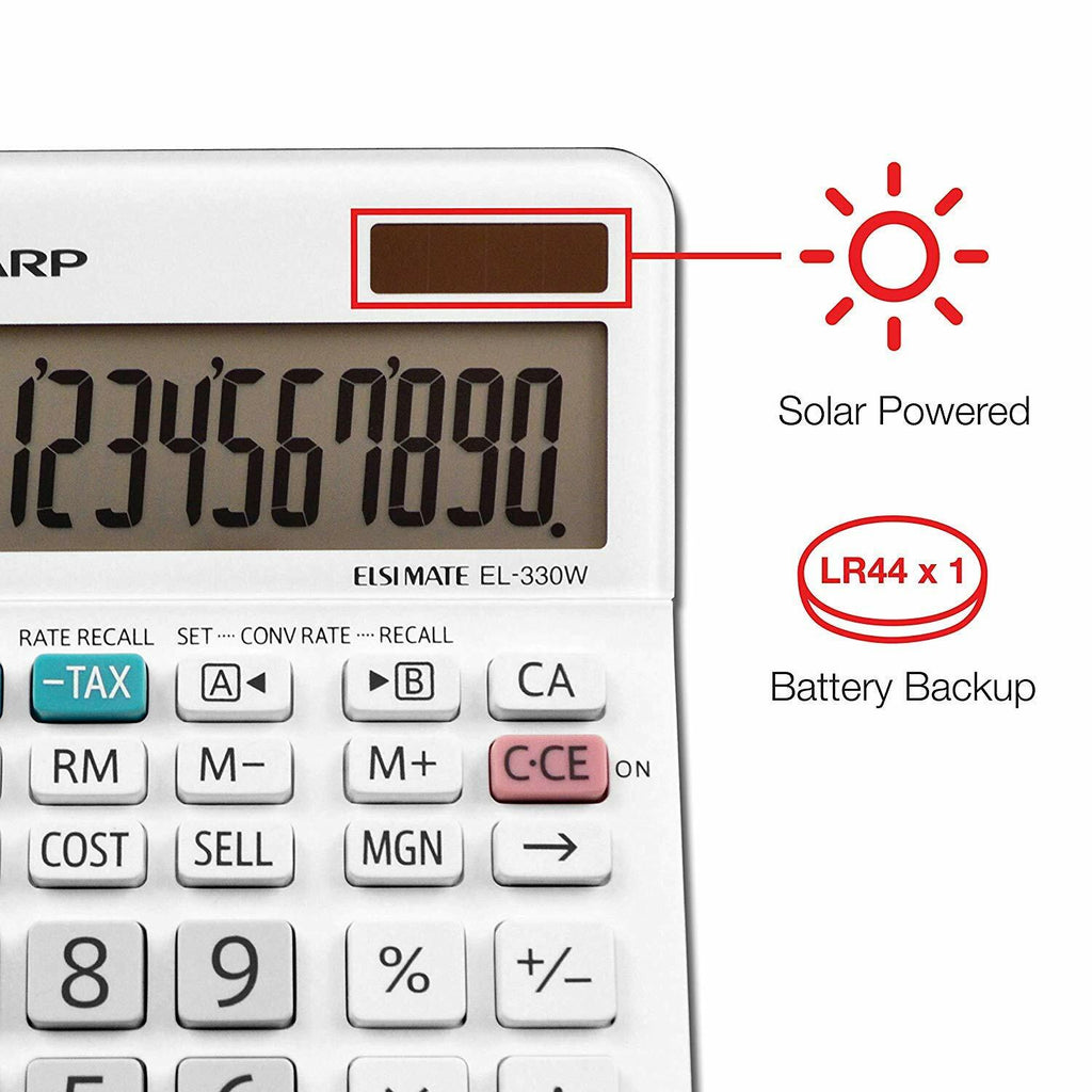 Sharp EL-330WB Calculator Dual Power Solar Battery 1 Pack New